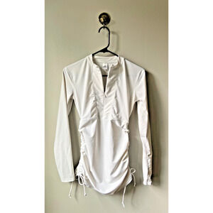 SBART Womens Rash Guard Size M White Swimwear Long Sleeve Water Ruched